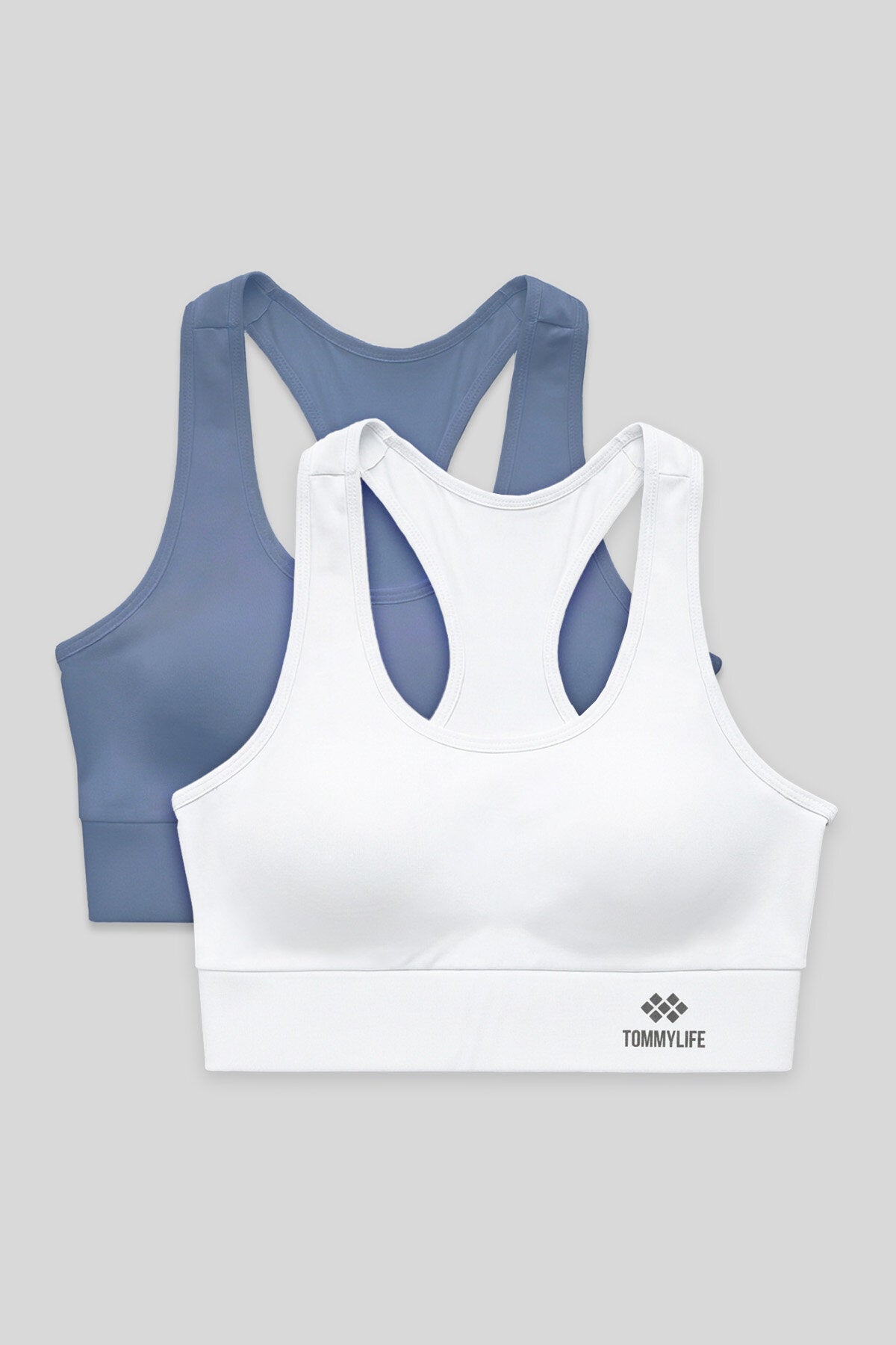 Image of Slim Fit U Yaka 2'li Paket Petrol-Beyaz Kadın Spor Büstiyer - 97120