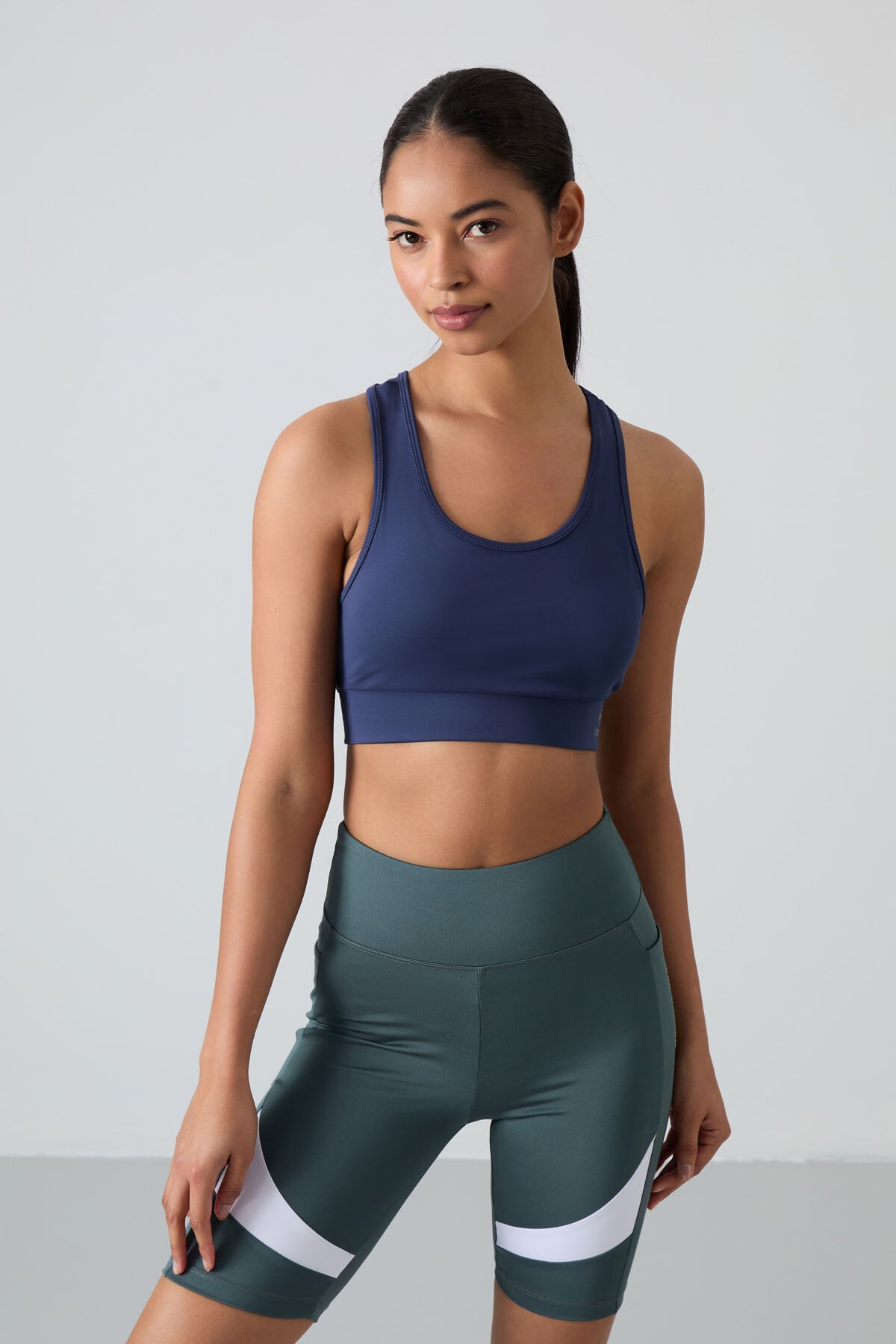 Image of Slim Fit U Yaka 2'li Paket İndigo-Petrol Kadın Spor Büstiyer - 97120