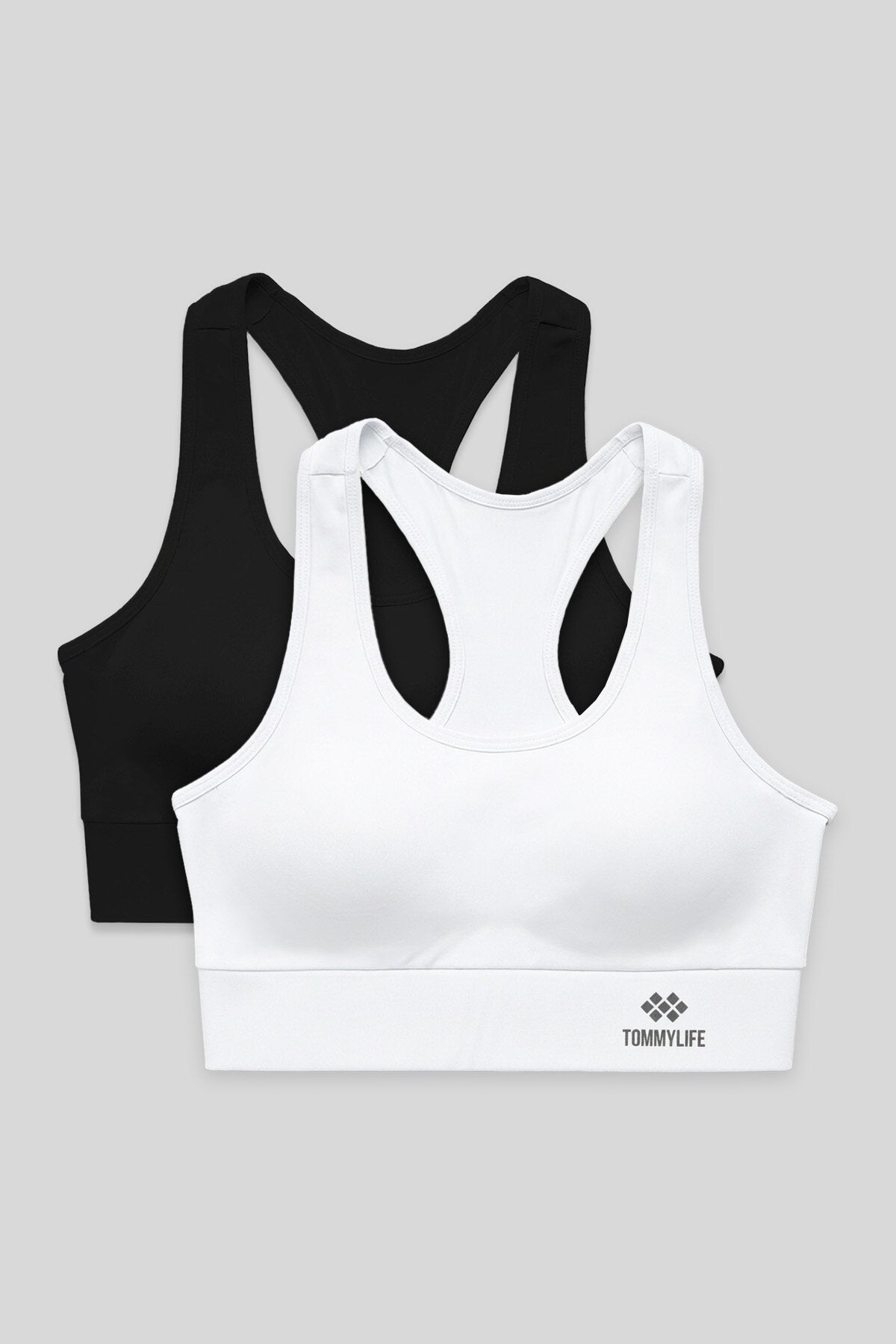 Image of Slim Fit U Yaka 2'li Paket Siyah-Beyaz Kadın Spor Büstiyer - 97120