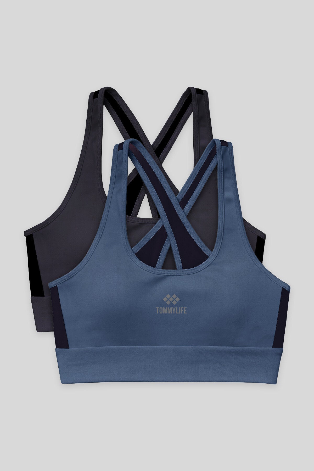 Image of Slim Fit U Yaka 2'li Paket Petrol-Antrasit Kadın Spor Büstiyer - 97121