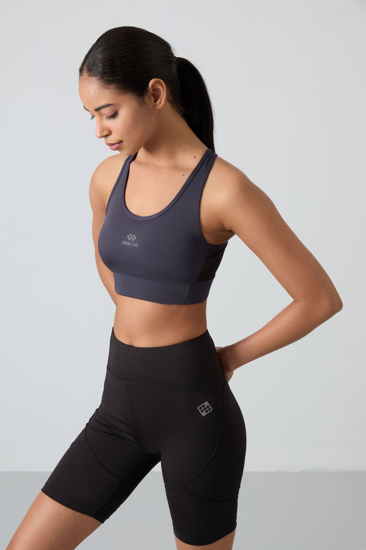 Image of Slim Fit U Yaka 2'li Paket Petrol-Antrasit Kadın Spor Büstiyer - 97121