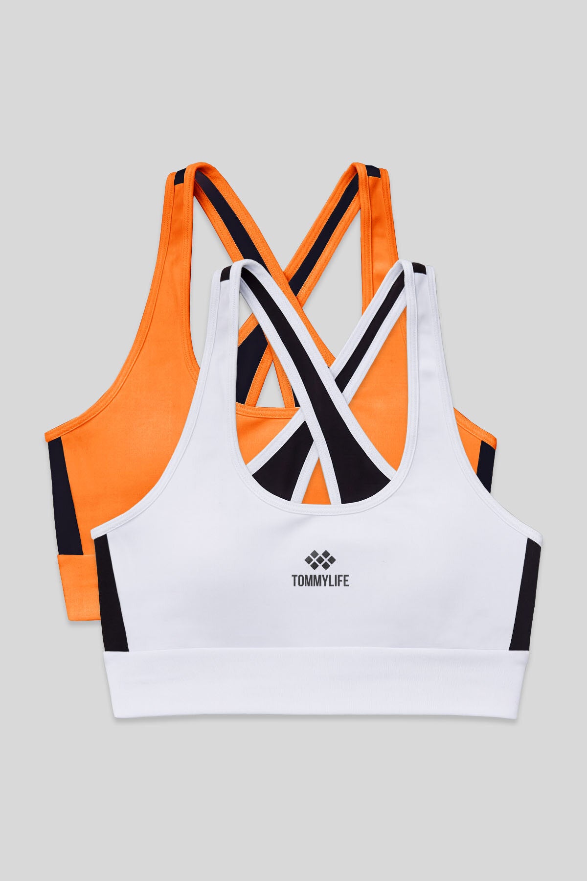 Image of Slim Fit U Yaka 2'li Paket Beyaz-Neon Oranj Kadın Spor Büstiyer - 97121