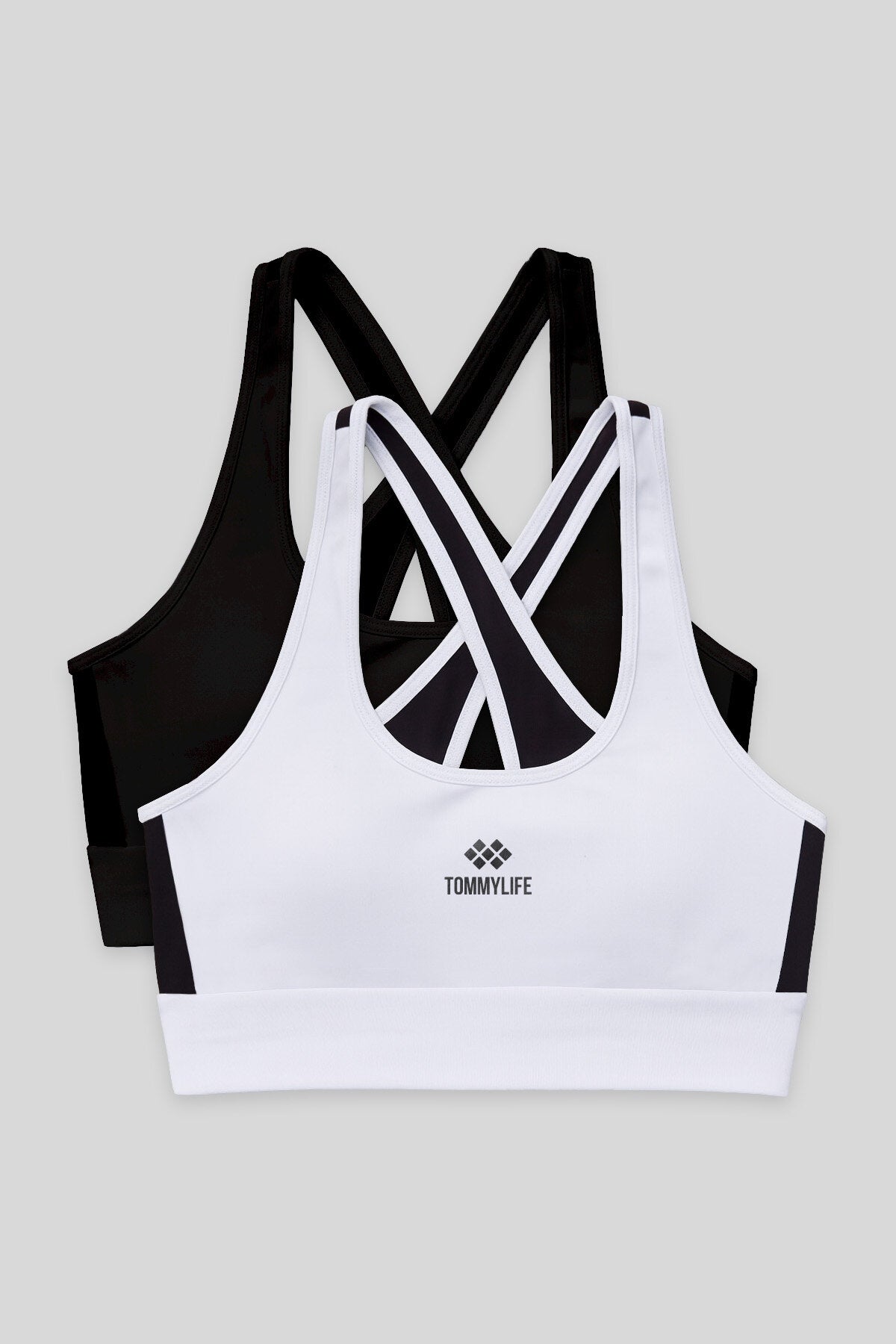 Image of Slim Fit U Yaka 2'li Paket Siyah-Beyaz Kadın Spor Büstiyer - 97121