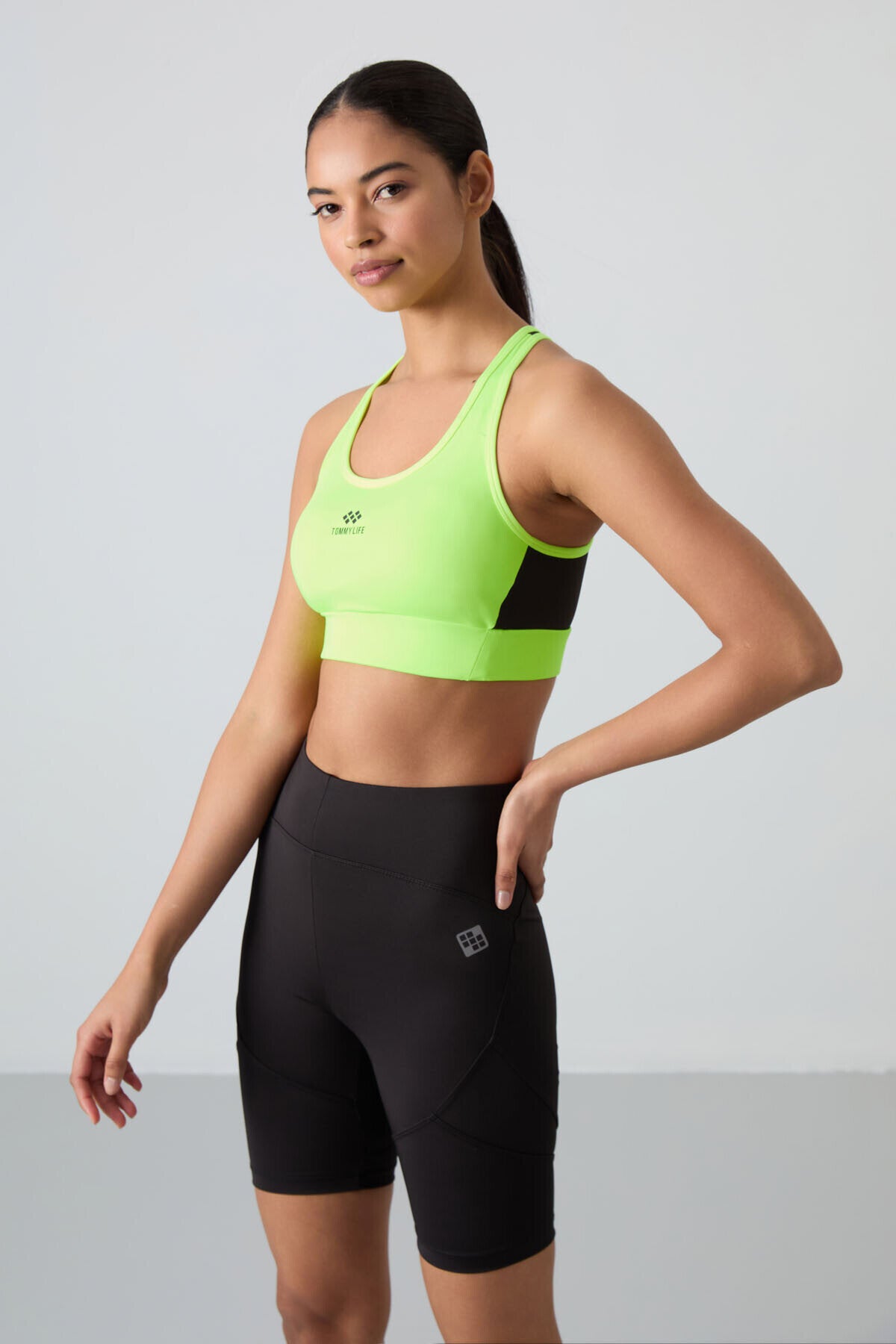 Image of Slim Fit U Yaka 2'li Paket Siyah-Neon Sarı Kadın Spor Büstiyer - 97121