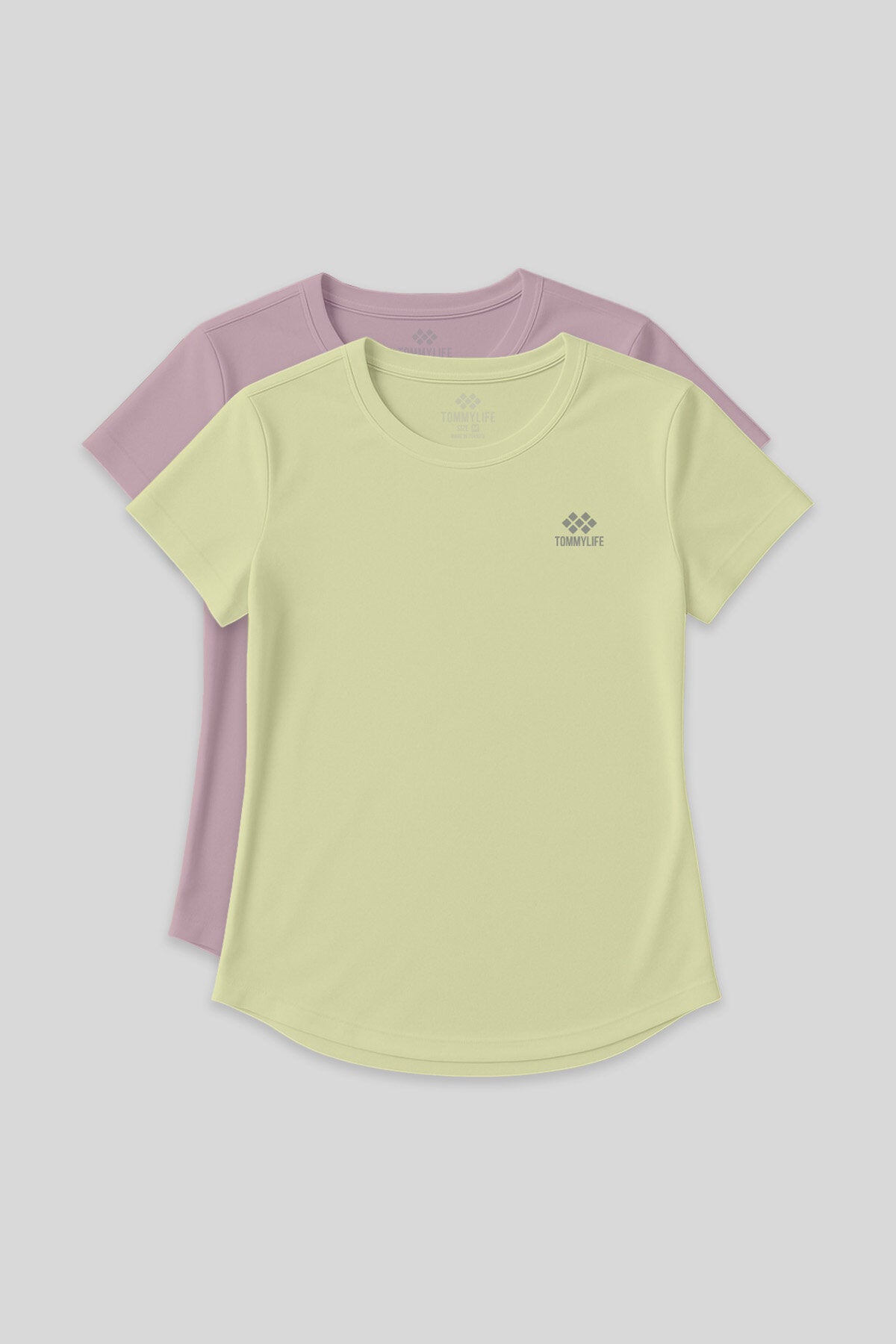 Image of Standart Kalıp O Yaka 2'li Paket Gül Kurusu-Limon Kadın T-Shirt - 97144