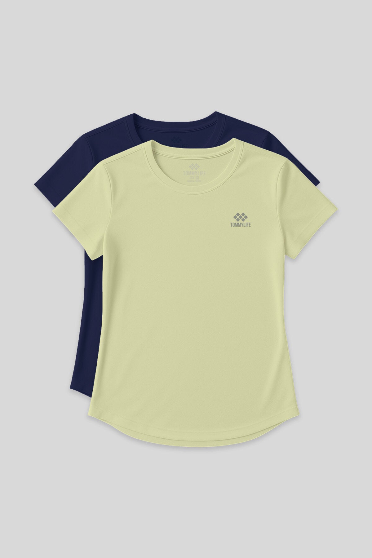 Image of Standart Kalıp O Yaka 2'li Paket İndigo-Limon Kadın T-Shirt - 97144