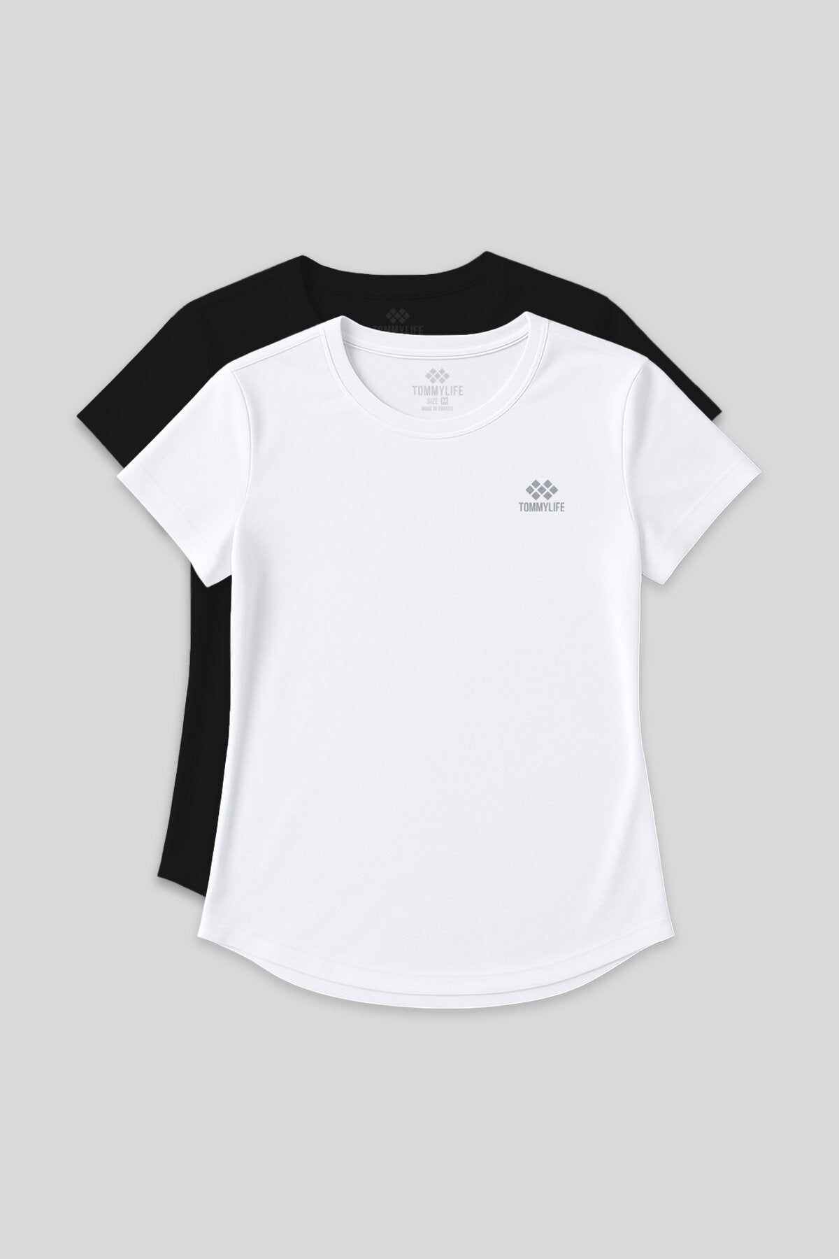 Image of Standart Kalıp O Yaka 2'li Paket Siyah-Beyaz Kadın T-Shirt - 97144