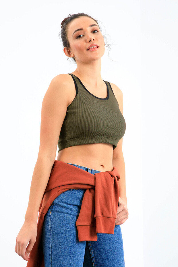 Image of Basic U Yaka 5'li Paket Kadın Crop Top Atlet - 97160
