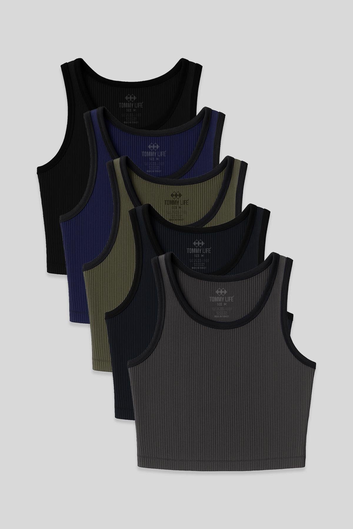 Image of Basic U Yaka 5'li Paket Kadın Crop Top Atlet - 97160