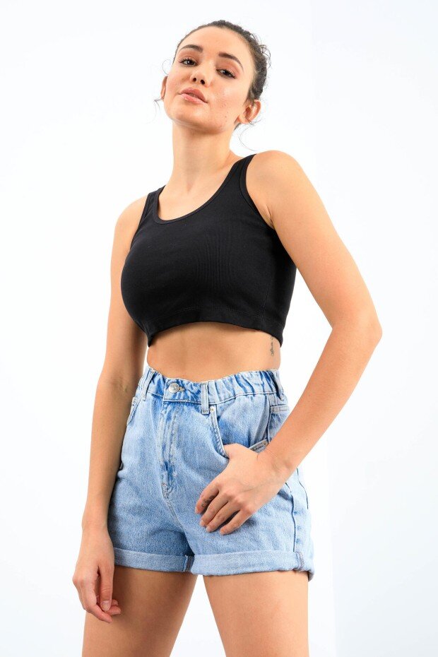 Image of Basic U Yaka 5'li Paket Kadın Crop Top Atlet - 97162