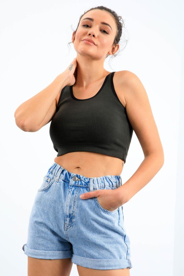 Image of Basic U Yaka 5'li Paket Kadın Crop Top Atlet - 97162