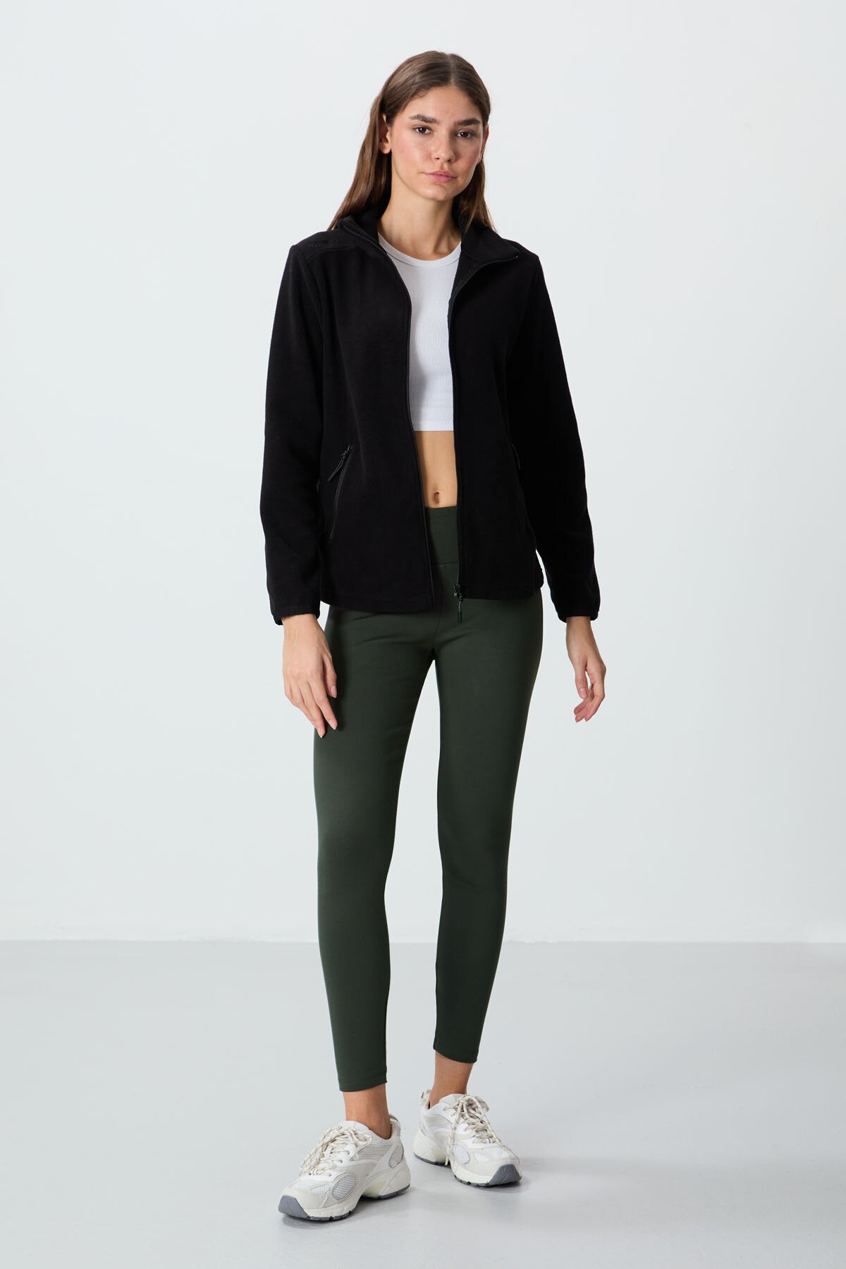 Image of Rahat Form Dik Yaka 2'li Paket Siyah-Çağla Kadın Polar Sweatshirt - 97173