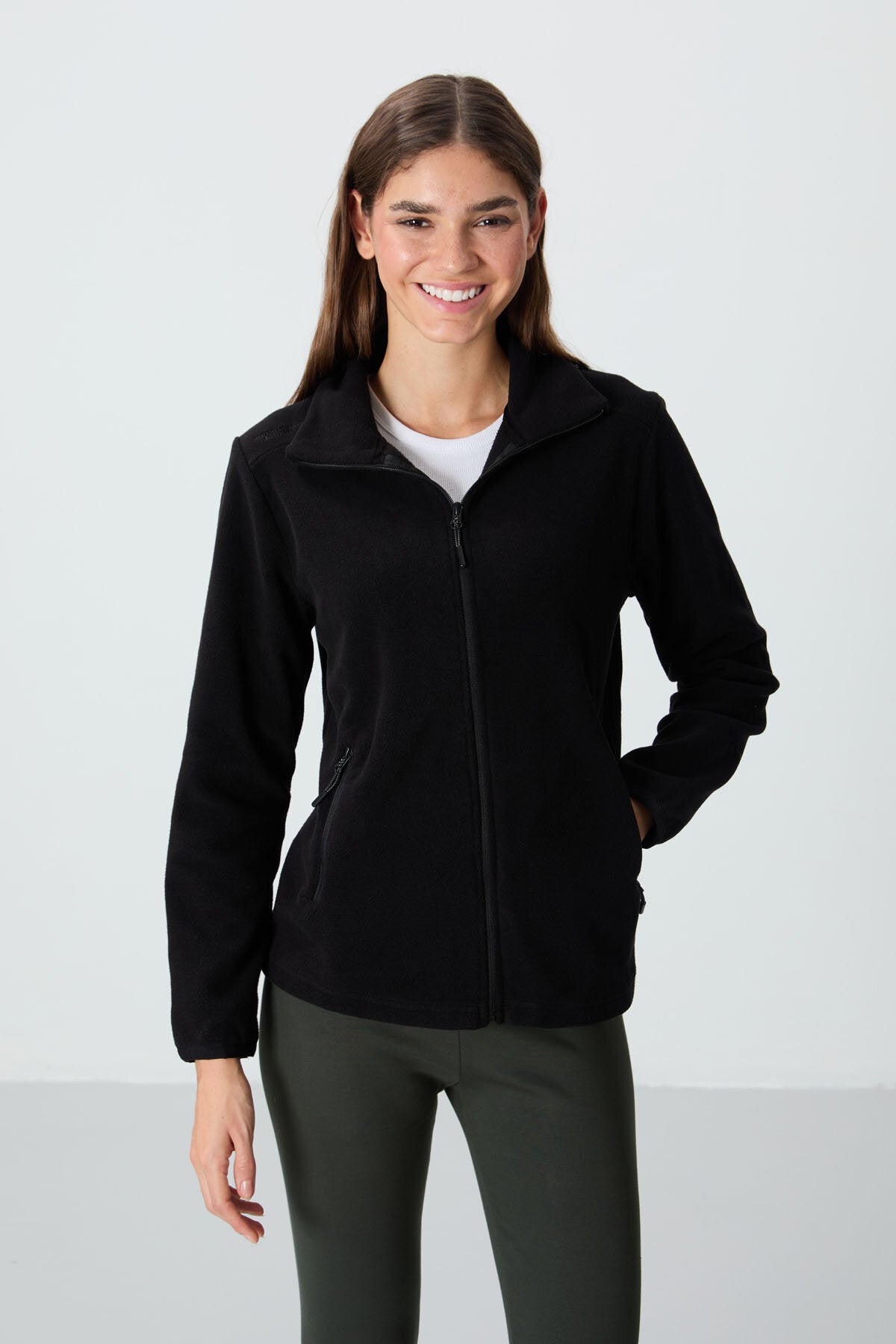 Image of Rahat Form Dik Yaka 2'li Paket Siyah-Gül Kurusu Kadın Polar Sweatshirt - 97173