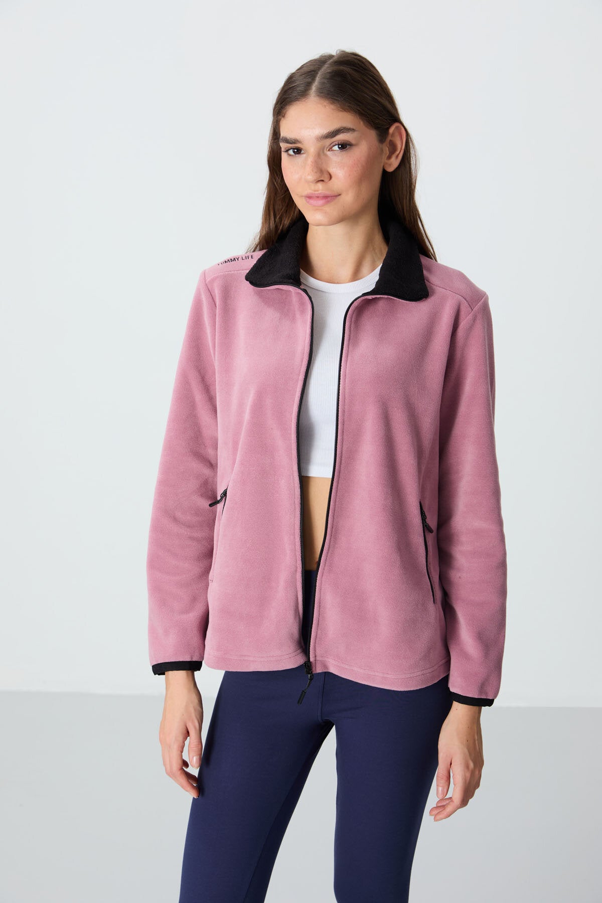 Image of Rahat Form Dik Yaka 2'li Paket Siyah-Gül Kurusu Kadın Polar Sweatshirt - 97173