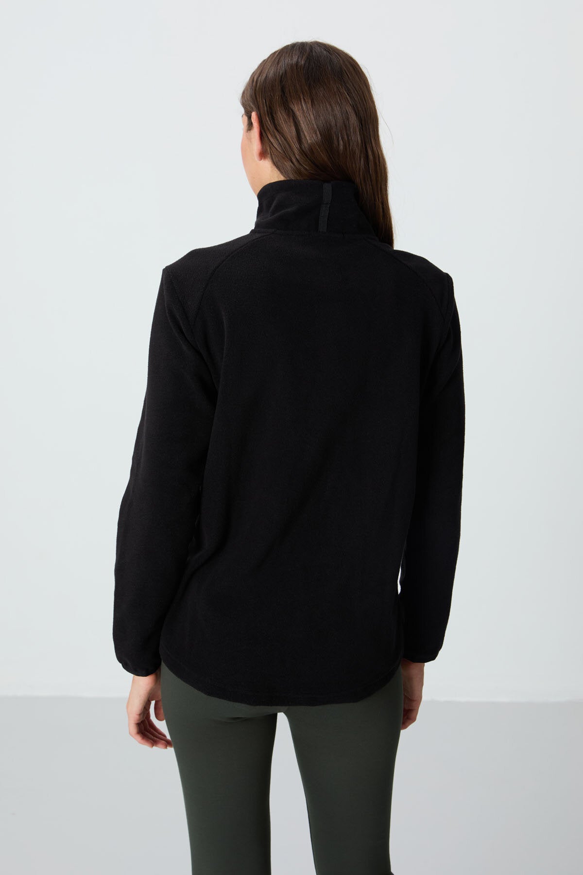 Image of Rahat Form Dik Yaka 2'li Paket Siyah-Koyu Bej Kadın Polar Sweatshirt - 97173