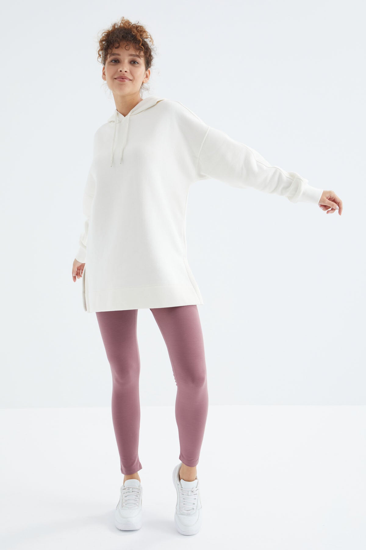 Image of Oversize Kapüşonlu 2'li Paket Ekru-Kahverengi Kadın Tunik Sweatshirt - 97242