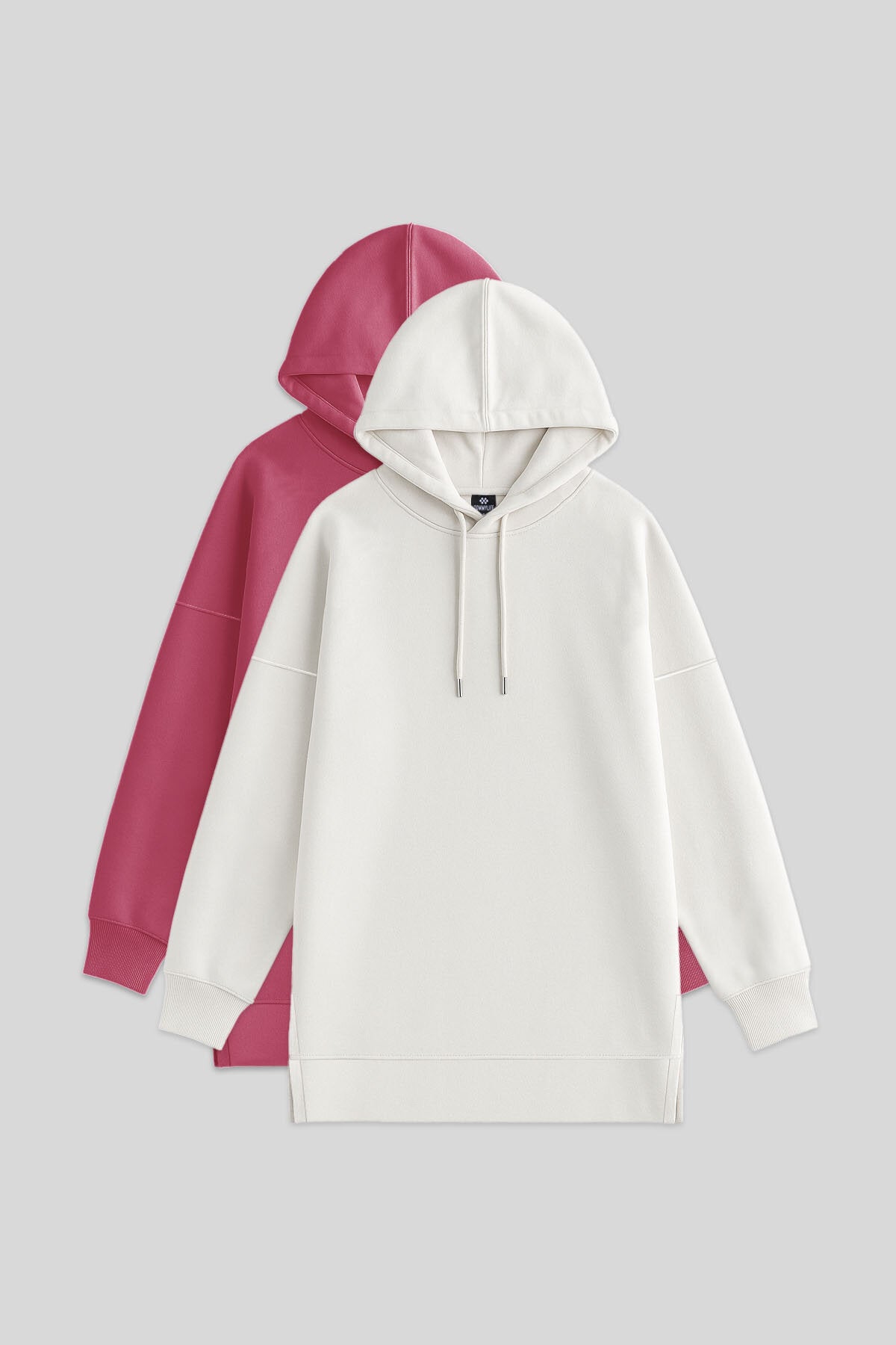 Image of Oversize Kapüşonlu 2'li Paket Ekru-Yaban Gülü Kadın Tunik Sweatshirt - 97242