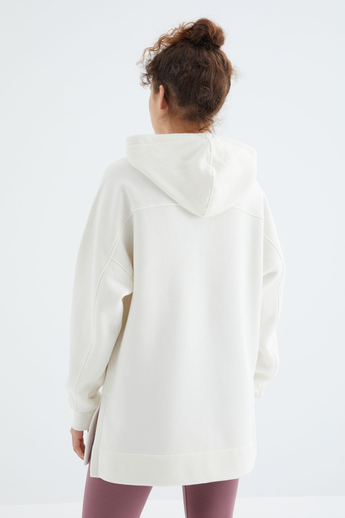 Image of Oversize Kapüşonlu 2'li Paket Ekru-Yaban Gülü Kadın Tunik Sweatshirt - 97242