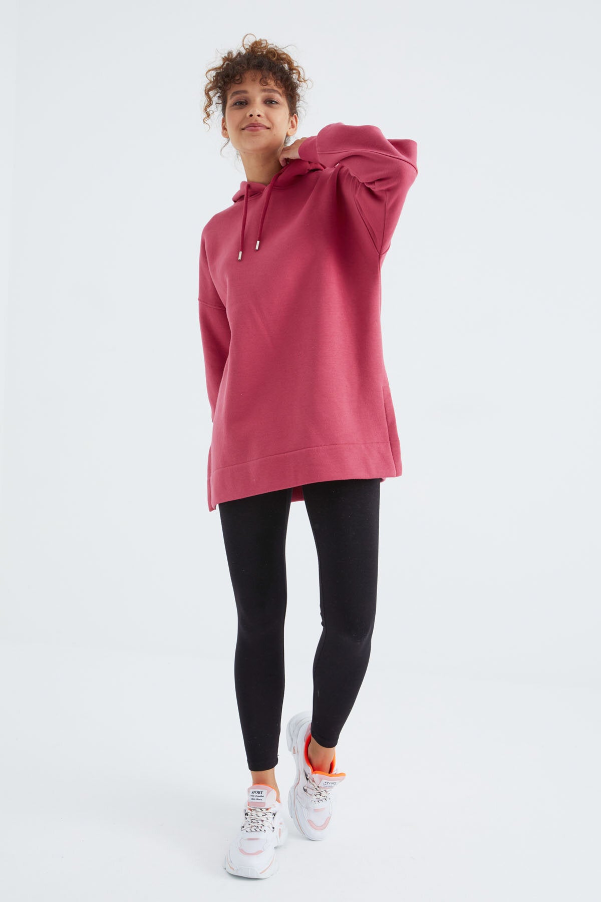 Image of Oversize Kapüşonlu 2'li Paket Ekru-Yaban Gülü Kadın Tunik Sweatshirt - 97242