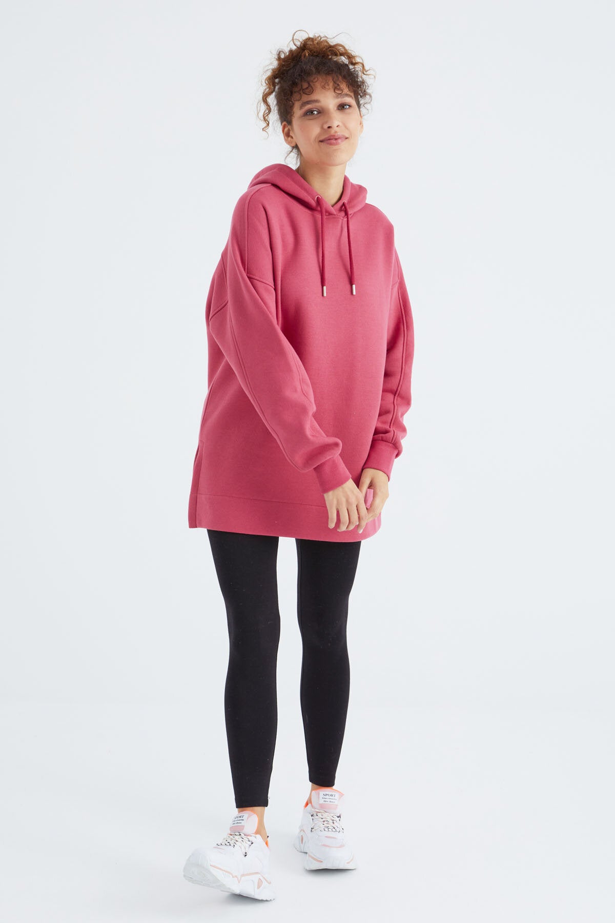 Image of Oversize Kapüşonlu 2'li Paket Ekru-Yaban Gülü Kadın Tunik Sweatshirt - 97242