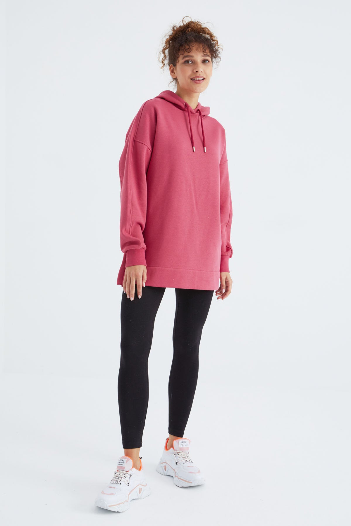 Image of Oversize Kapüşonlu 2'li Paket Ekru-Yaban Gülü Kadın Tunik Sweatshirt - 97242