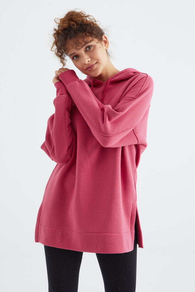 Image of Oversize Kapüşonlu 2'li Paket Yaban Gülü-Deniz Yeşili Kadın Tunik Sweatshirt - 97242
