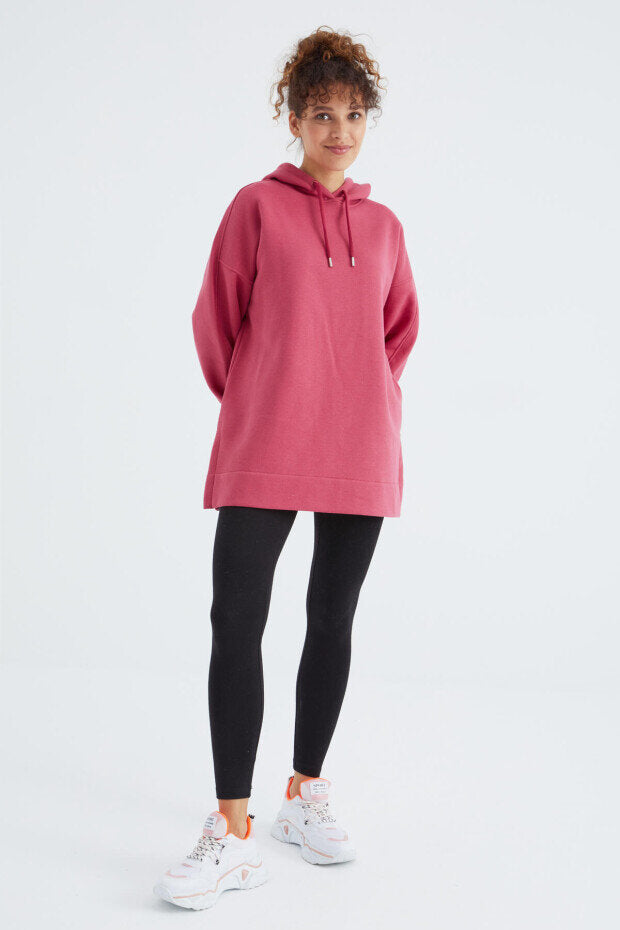 Image of Oversize Kapüşonlu 2'li Paket Yaban Gülü-Deniz Yeşili Kadın Tunik Sweatshirt - 97242