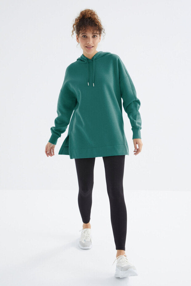 Image of Oversize Kapüşonlu 2'li Paket Yaban Gülü-Deniz Yeşili Kadın Tunik Sweatshirt - 97242