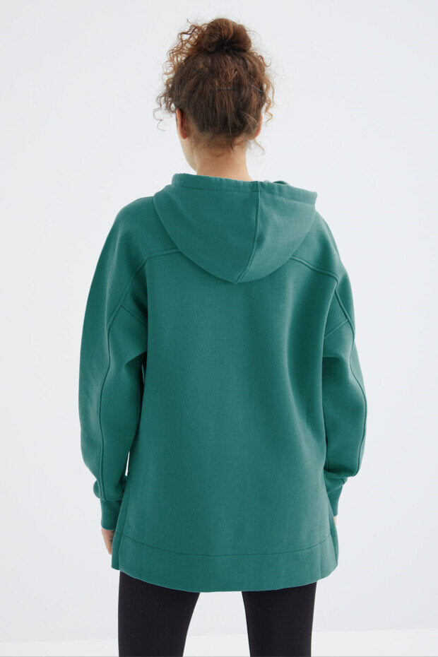 Image of Oversize Kapüşonlu 2'li Paket Yaban Gülü-Deniz Yeşili Kadın Tunik Sweatshirt - 97242
