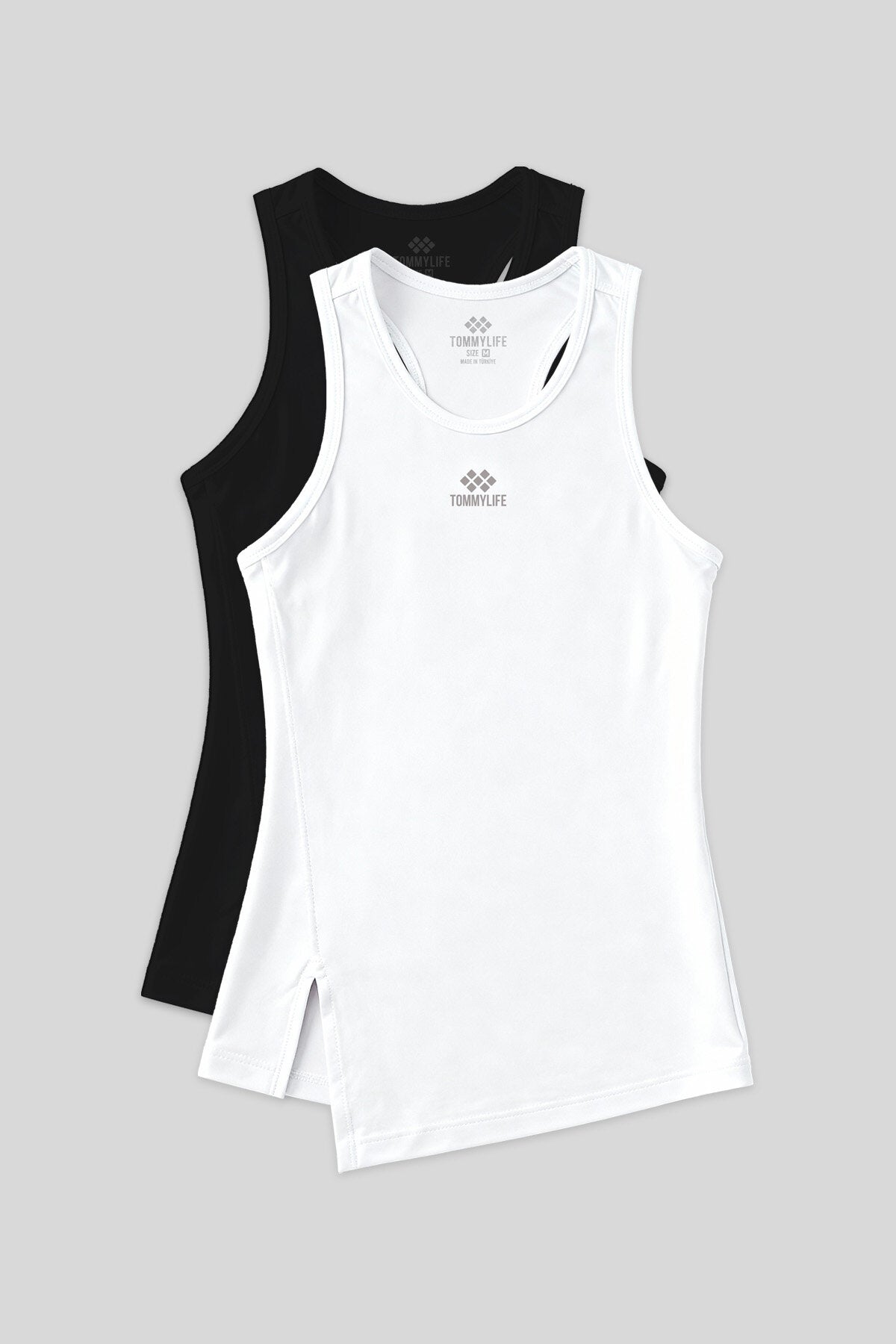 Image of Standart Kalıp O Yaka 2'li Paket Siyah-Beyaz Kadın Spor Atlet - 97256