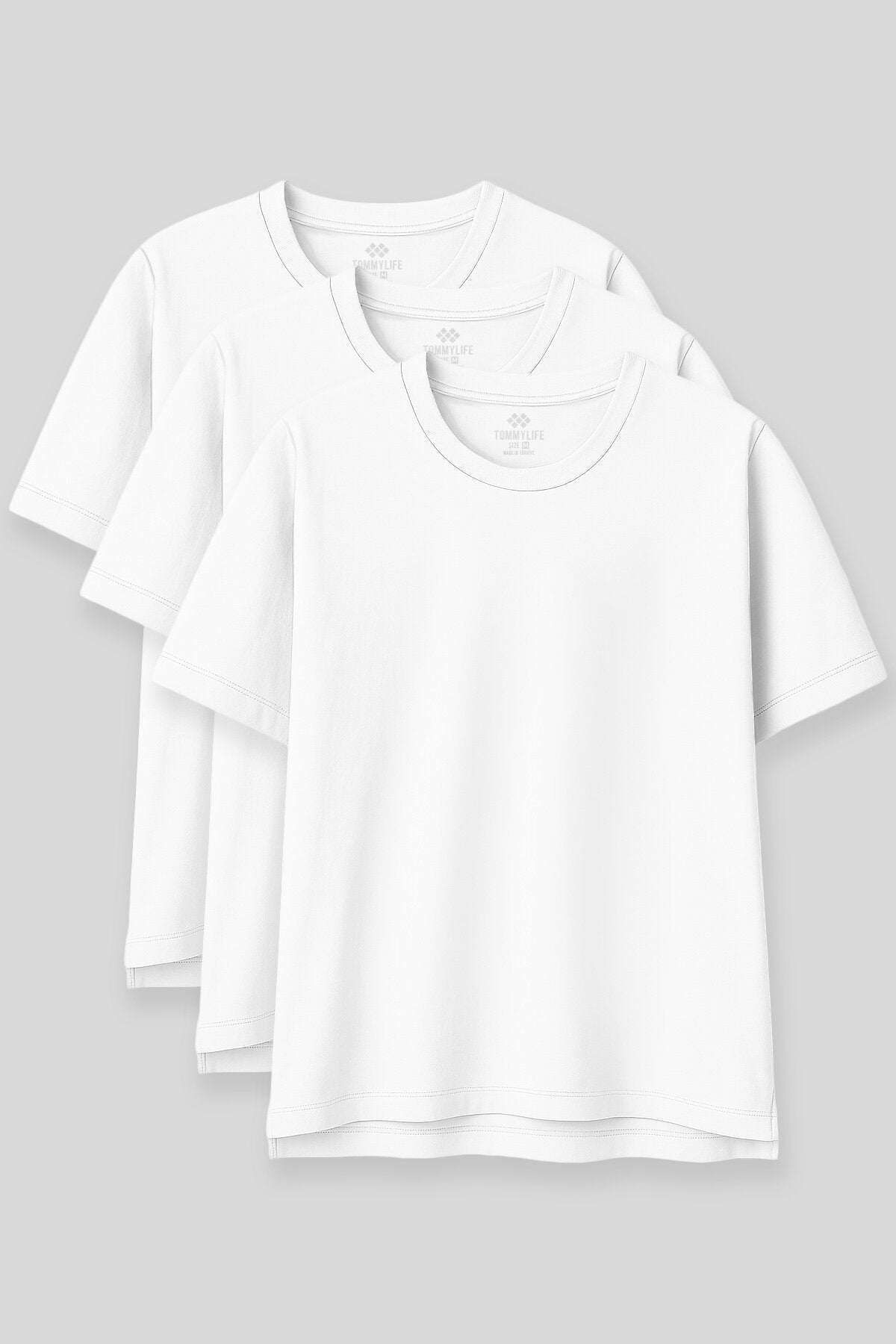 Image of Oversize Fit Basic O Yaka 3'lü Paket Beyaz Kadın T-Shirt  97285