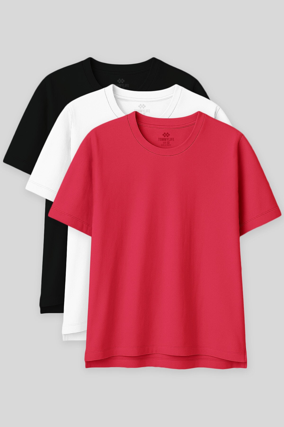 Image of Oversize Fit Basic Crew Neck 3-Pack Black-White-Rose Women's T-Shirt 97285