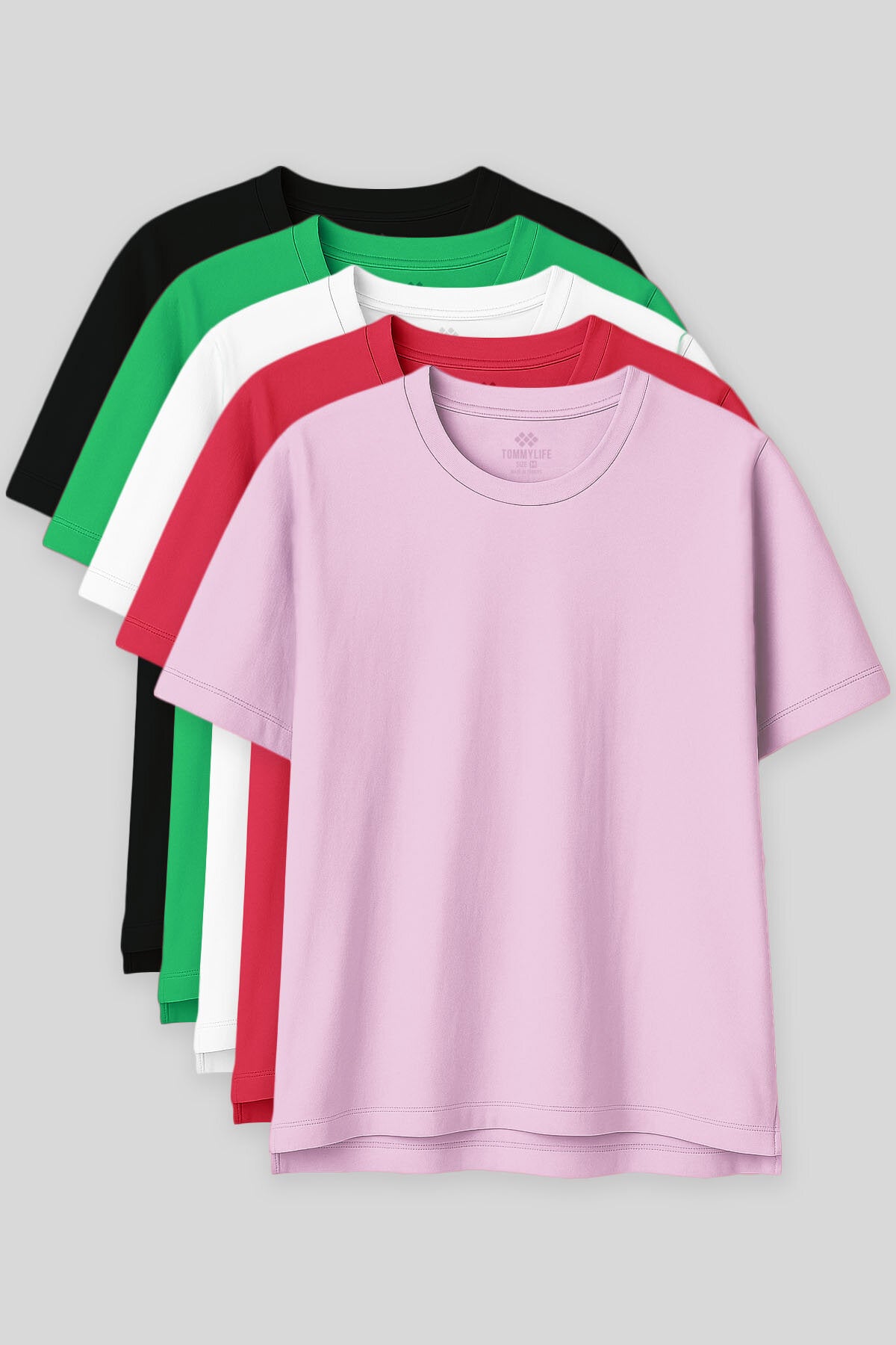 Image of Oversize Fit Basic O Yaka 5'li Paket Kadın T-Shirt - 97285