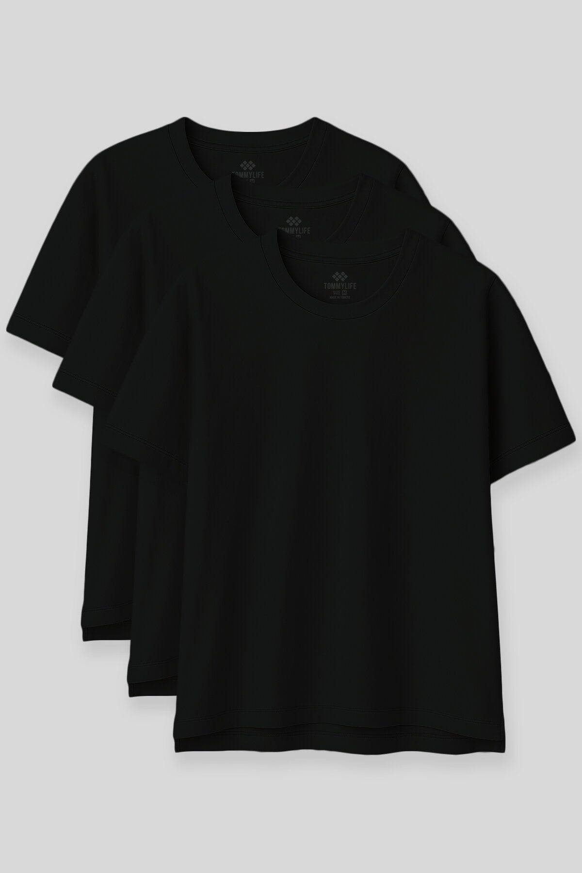 Image of Oversize Fit Basic O Yaka 3'lü Paket Siyah Kadın T-Shirt  97285