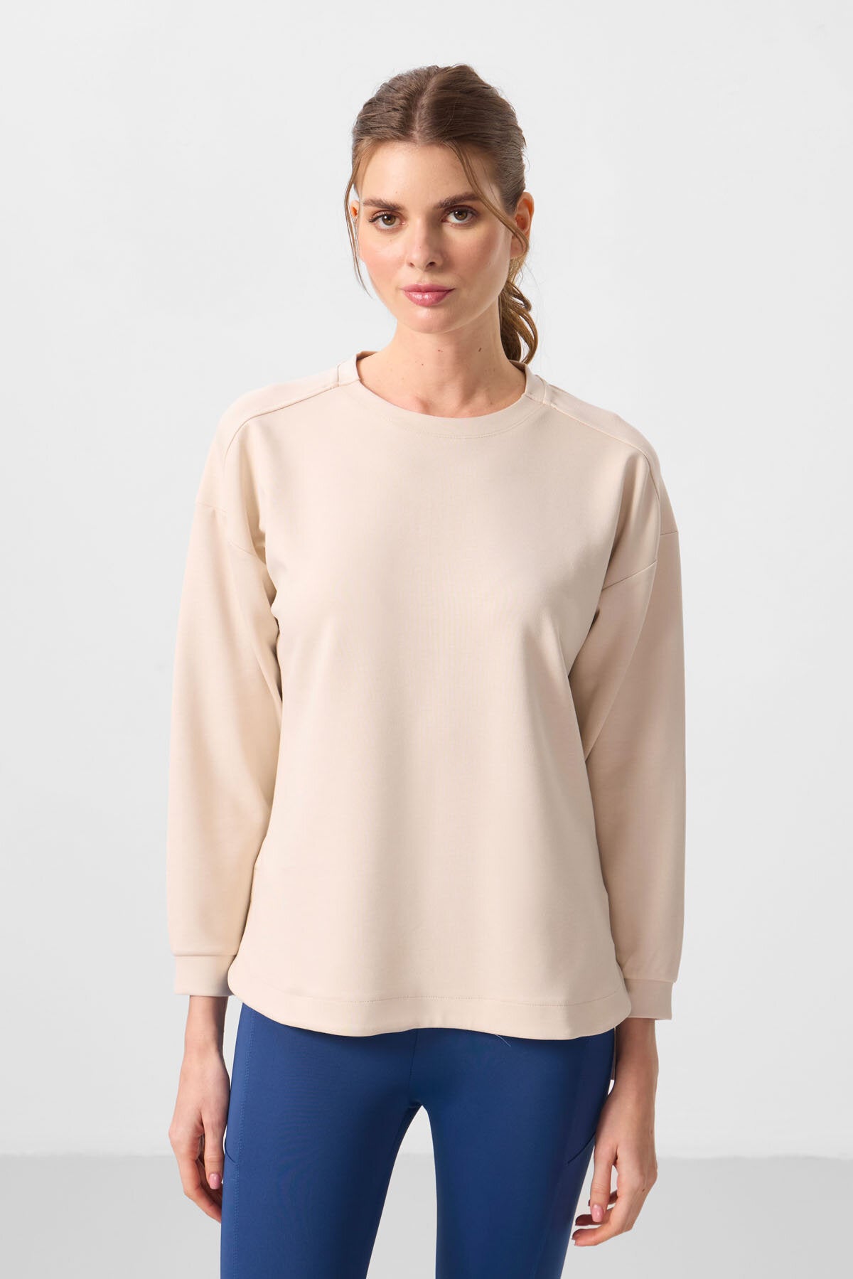 Image of Rahat Form O Yaka 2'li Paket Bej-Kahverengi Kadın Tunik Sweatshirt - 97305