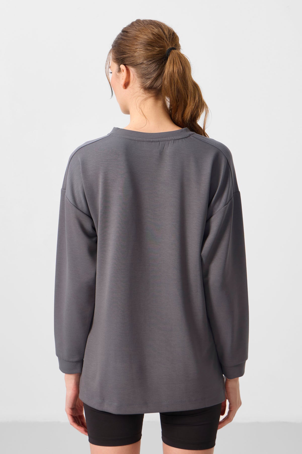 Image of Relaxed Fit Crew Neck 2-Pack Black-Dark Grey Women's Tunic Sweatshirt - 97305