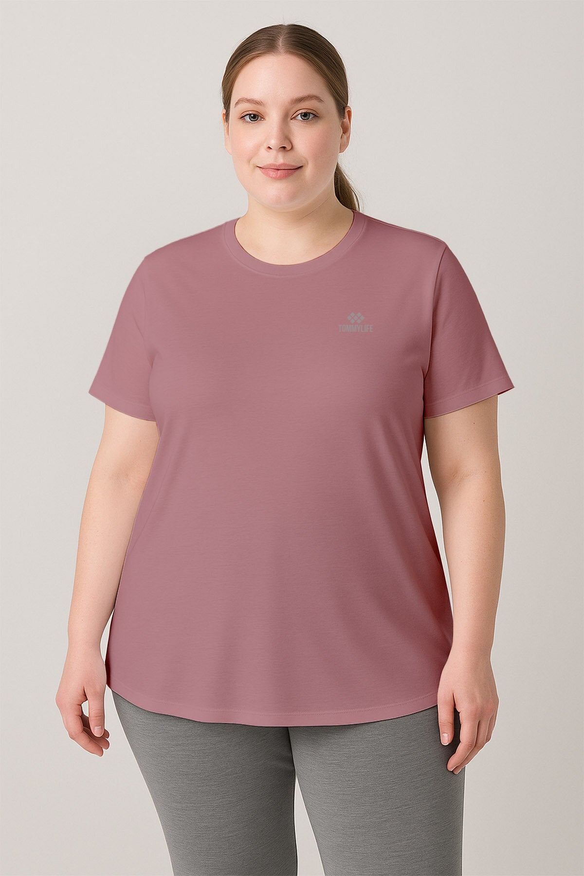 Image of Rahat Form 2'li Paket Koyu Gri-Gül Kurusu Battal Kadın T-Shirt - 97308