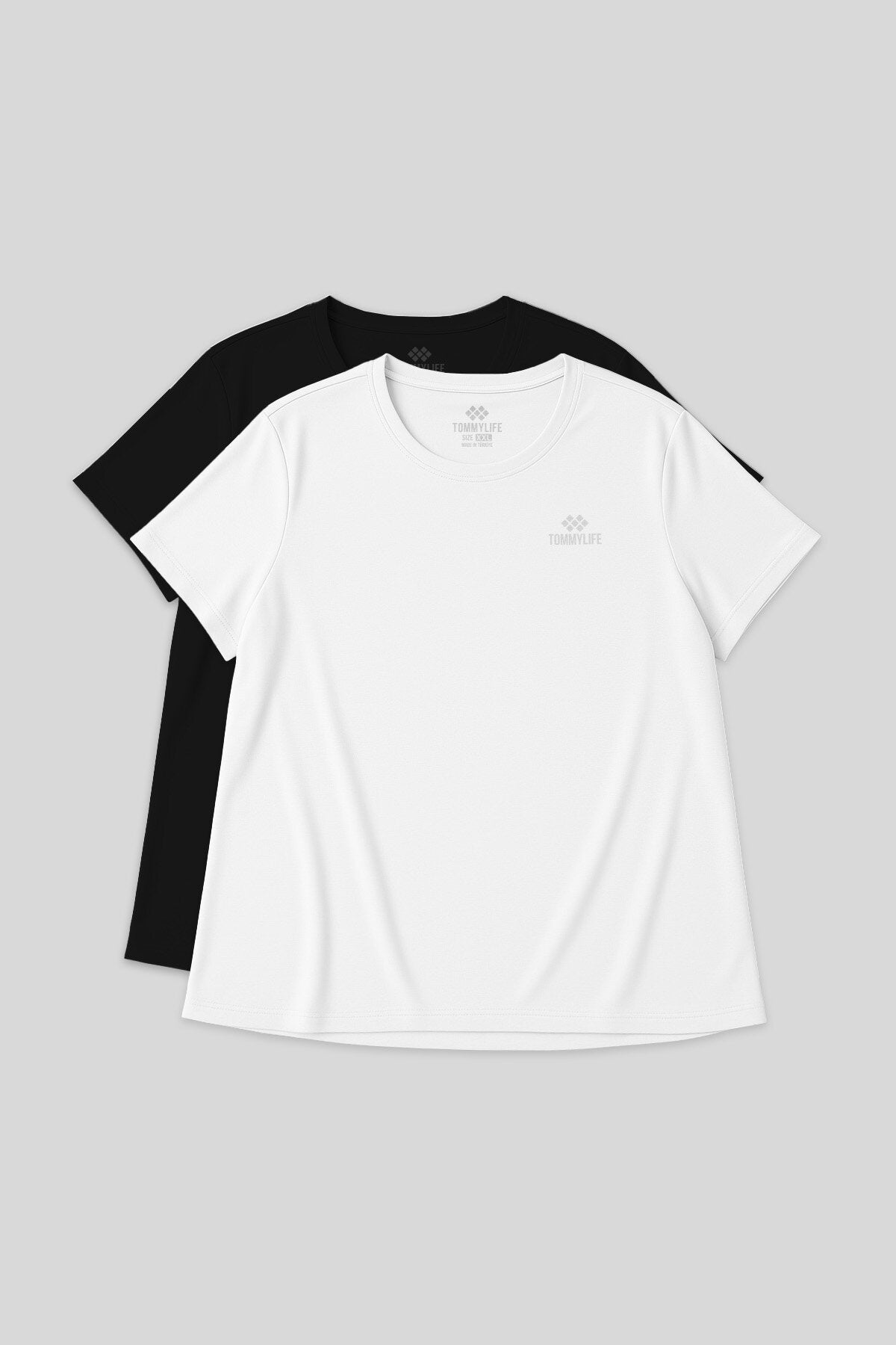 Image of Tricou confortabil pentru femei, alb-negru, mărime mare, set de 2 bucăți - 97308