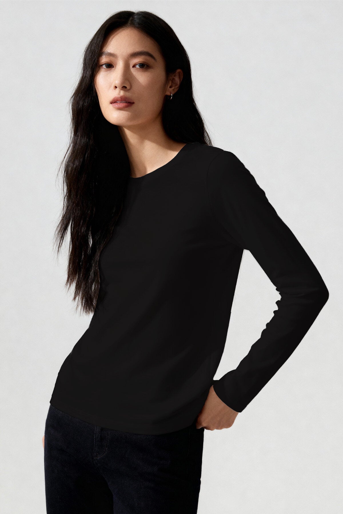 Image of Tricou simplu cu guler rotund, set de 2 bucăți, negru, pentru femei
