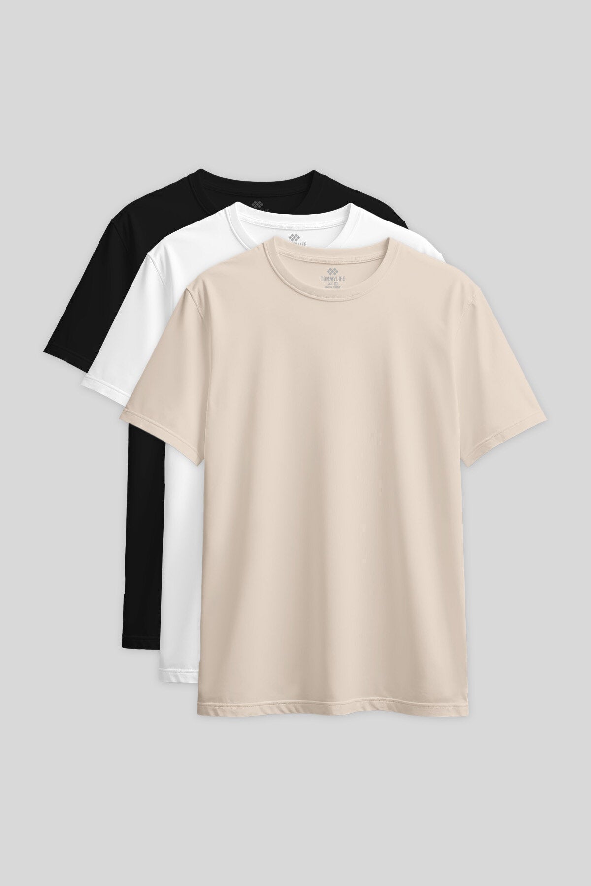 Image of Standart Fit Basic O Yaka 3'lü Paket Siyah-Beyaz-Bej Kadın T-Shirt - 97311
