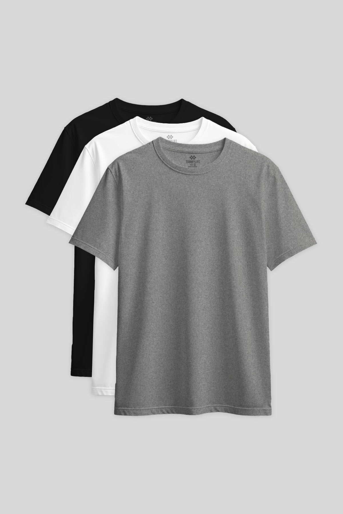 Image of Standart Fit Basic O Yaka 3'lü Paket Siyah-Beyaz-Gri Melanj Kadın T-Shirt - 97311