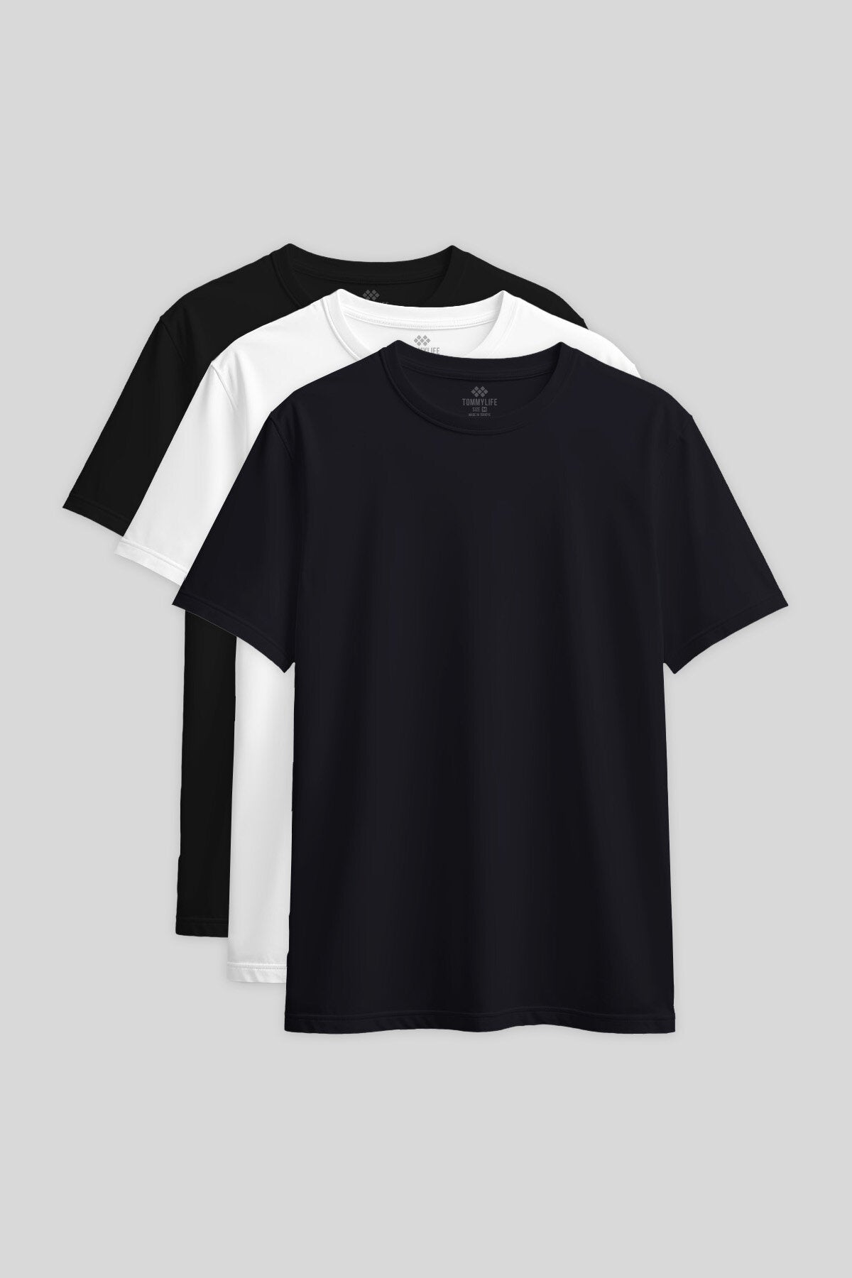 Image of Standart Fit Basic O Yaka 3'lü Paket Siyah-Beyaz-Lacivert Kadın T-Shirt - 97311