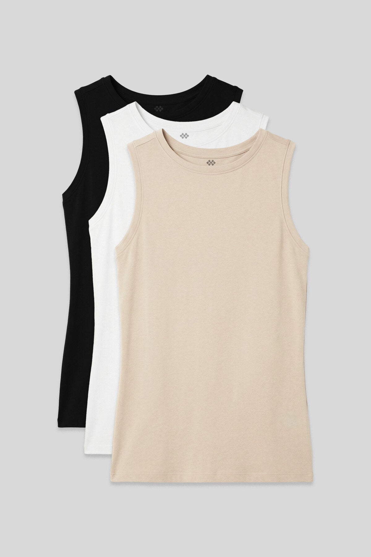 Image of Slim Fit Basic Crew Neck 3-Pack Black-White-Beige Women's Tank Top - 97313
