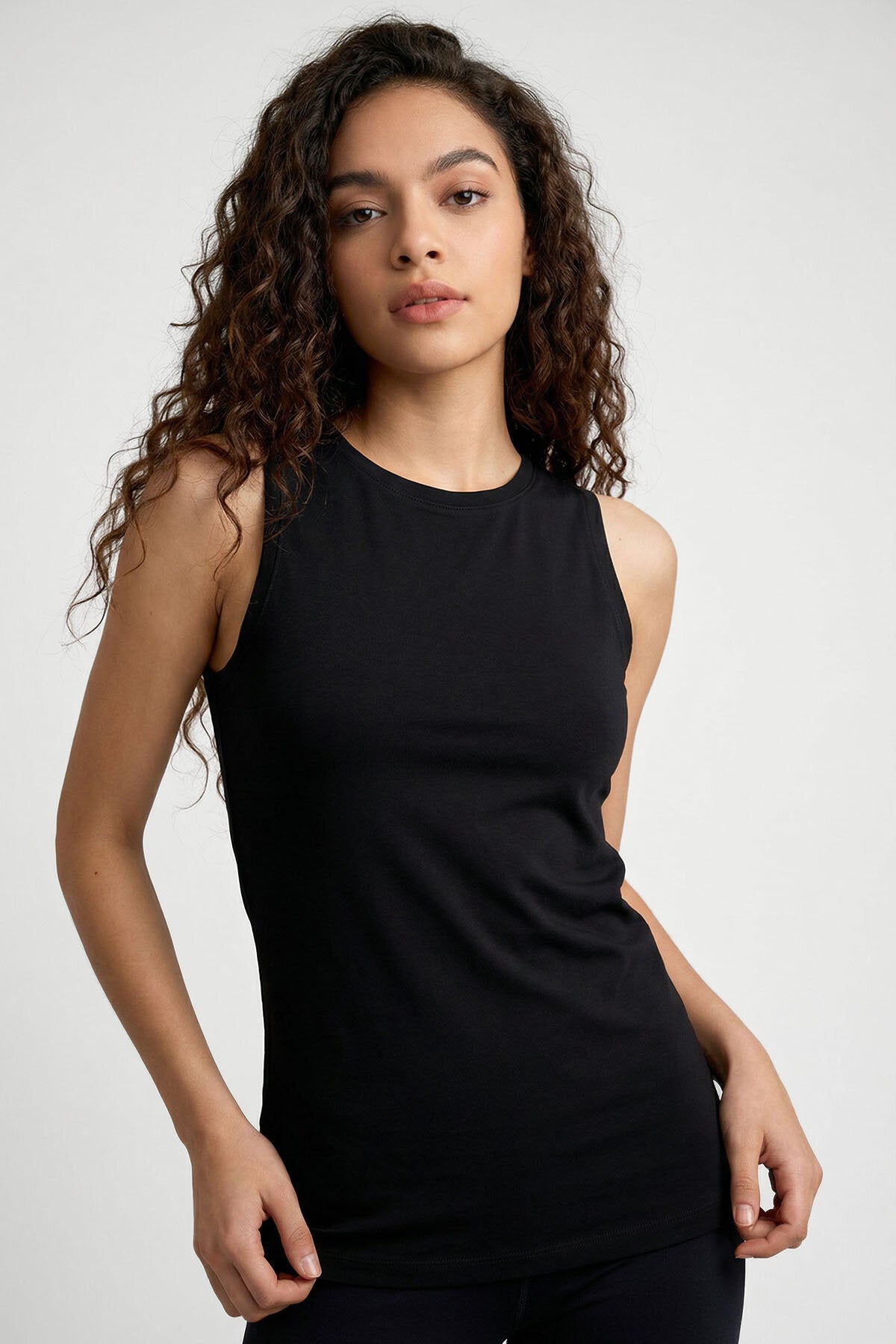 Image of Slim Fit Basic Crew Neck 2-Pack Black Women's Tank Top - 97313