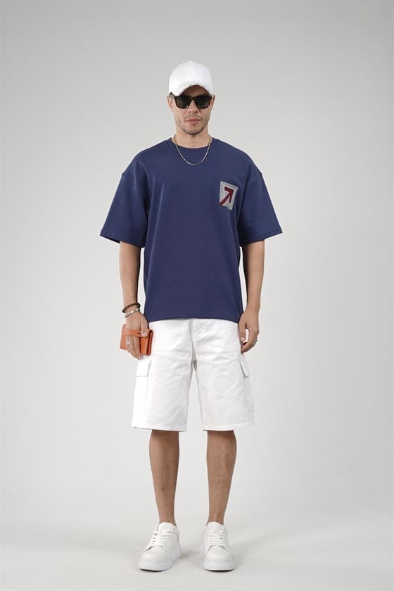 Image of Tricou bărbătesc supradimensionat cu imprimeu tip plasă pe spate