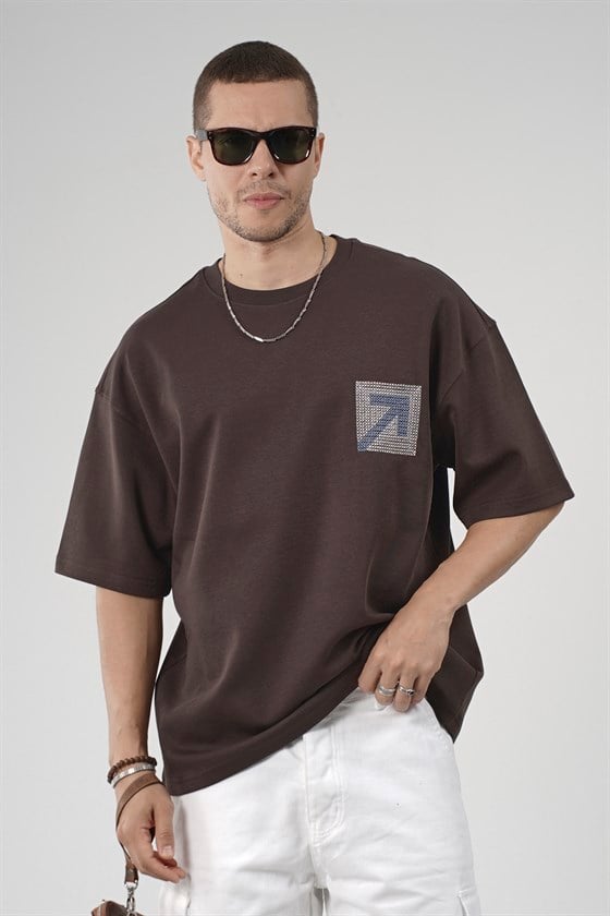 Image of Tricou bărbătesc supradimensionat cu imprimeu tip plasă pe spate