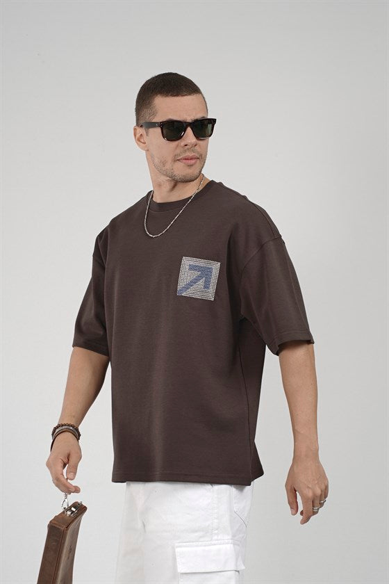 Image of Tricou bărbătesc supradimensionat cu imprimeu tip plasă pe spate