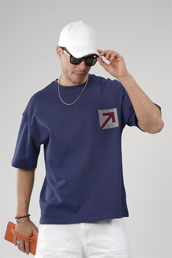Image of Tricou bărbătesc supradimensionat cu imprimeu tip plasă pe spate