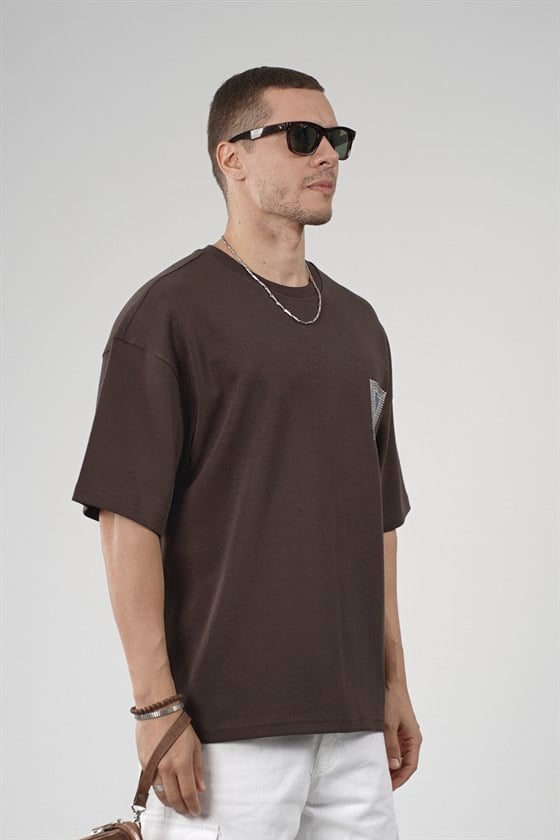 Image of Tricou bărbătesc supradimensionat cu imprimeu tip plasă pe spate
