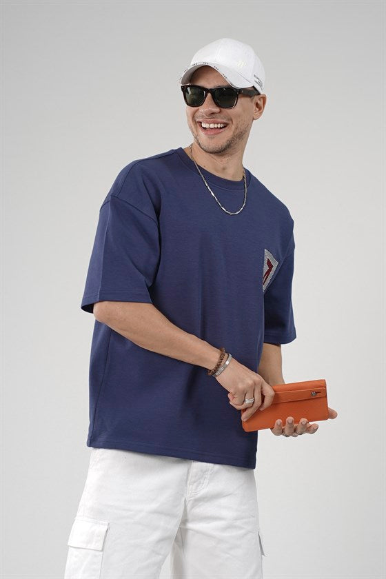 Image of Tricou bărbătesc supradimensionat cu imprimeu tip plasă pe spate
